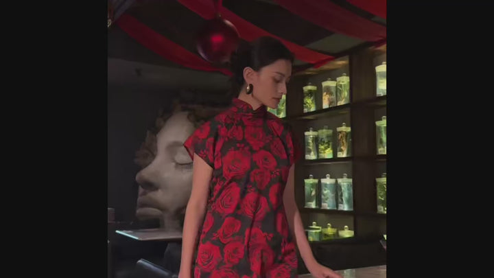 Rouge Noir Silk Qipao, Modern Cheongsam, Evening Dress, Luxurious Red Silk Qipao